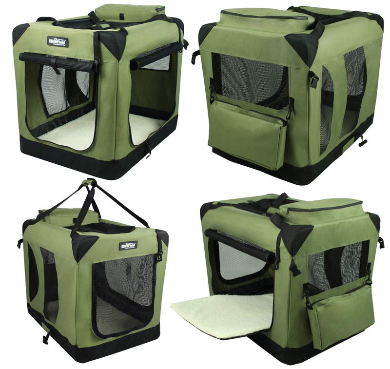 EliteField 3-Door Folding Soft Dog Crate with Carrying Bag and Fleece Bed (2 Year Warranty), Indoor & Outdoor Pet Home (20" L x 14" W x 14" H, Sage Green) - Image 3